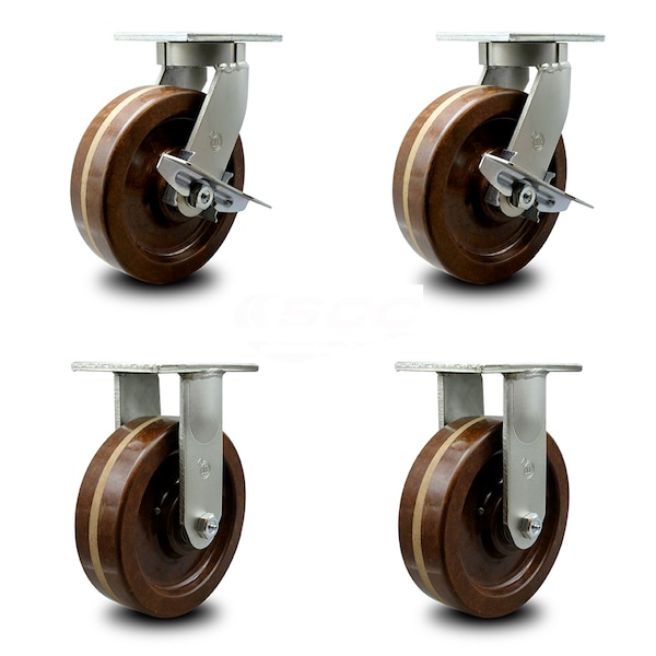 12 Inch Heavy Duty High Temp Phenolic Swivel Caster Brakes 2 Rigid SCC, 2PK